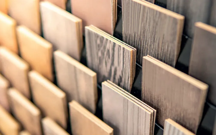 Sample boards showing Ritver wood coating finishes
